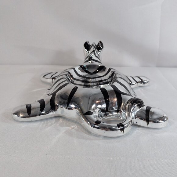 Fitz and Floyd Silver Zebra Soap Trinket Dish Faux Glaze MATCH BOOKENDS Vintage - Picture 5 of 16